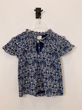 Sail To Sable Flutter Sleeve Eyelet Top in Navy